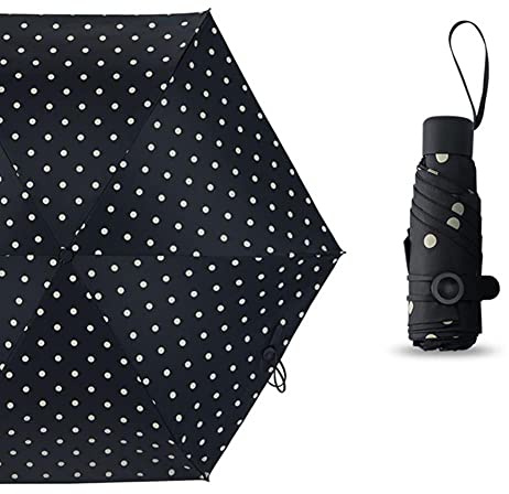 UKKD Parapluie Petit Parapluie Pliant Point De Mode UV Protection UV Imperméable Mini Parasol Parasol Parapluie Femme Cadeau Mignon-Black Dot