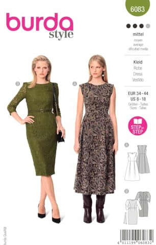 Burda Style Schnittmuster Kleidervariationen zum selber nähen | Damen, Gr. 34-44 | Nählevel: Mittel #6083