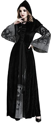 Buen Don Damen Hexen Kostüm, Halloween Cosplay Zombie Kostüm Hexe Mit Kapuze Robe (S)