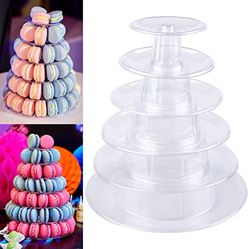 Nizirioo Torre Rotonda Macaron, 6 Livelli, Per Cupcake, Torte e Macaron, Per Matrimoni, Feste, Decorazione, PVC Trasparente, Rotondo, 26 x 23 cm