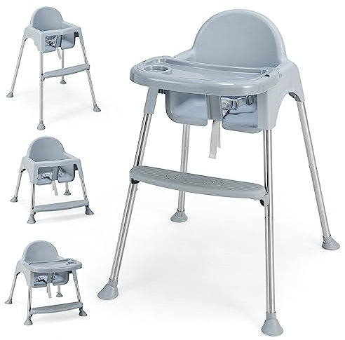 LIFEZEAL 3 in 1 Babyhochstuhl, Babystuhl mit Sicherheitsgurt & Abnehmbare Doppeltablett, Kinderhochstuhl Höhenverstellbar aus PP, Baby Essstuhl Hochsitz ab 6 Monate (Grau)