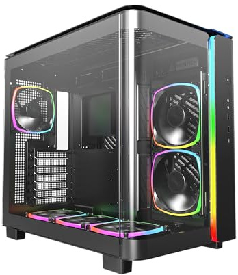MONTECH King 95 PRO Dual-Chamber ATX Mid-Tower PC Gaming Case, High-Airflow, Toolless Panels, Sturdy Curved Tempered Glass Front, 6 ARGB PWM Fan Pre-Installed with Fan Hub, Black