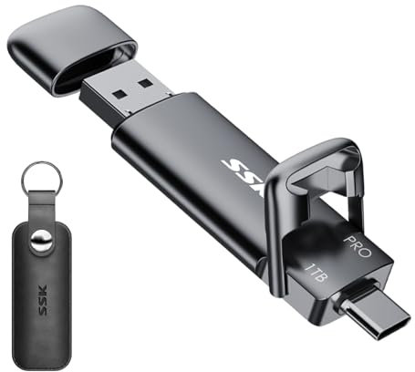 SSK Externe USB C SSD 1TB External Hard Drive, with up to 1000 MB/s, Fast USB Stick, Dual USB C + USB A USB Stick 3.2 Gen2 Memory Stick for iPhone 15/PS4/Android Phone/Tablet/Windows/Mac