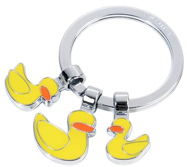 TROIKA Schlüsselanhänger mit 3 Anhängern, gelbe Enten – YELLOW DUCK – Emaille, Metallguss – verchromt – gelb Original