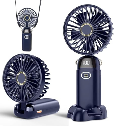 EcoNour Portable Handheld Turbo Fan - 5 Gear High Speed 4000mAh Rechargeable Mini Personal Hand Fan Blow Cold Air, Battery Operated Travel Essentials, Holiday Gifts for Women, Men - Black