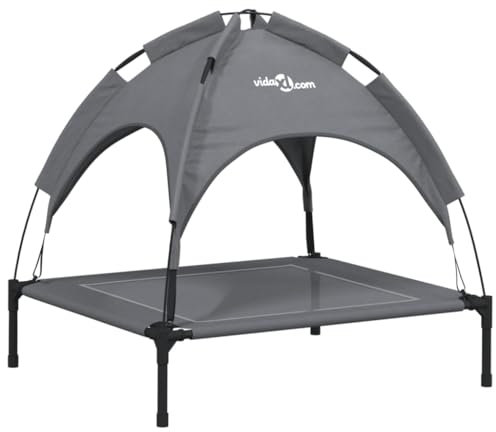 vidaXL Hundeliege, Erhöhtes Hundebett mit Dach, Haustierbett Outdoor mit Baldachin, Haustierliege Hund Schlafplatz Hundesofa, Anthrazit Oxford-Gewebe Stahl