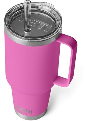 YETI Rambler 40 oz Stainless Steel Vacuum Insulated Travel Tumbler with Handle and Straw Lid, Stainless Steel, Wild Fuchsia Floral Pattern