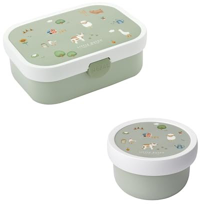 Mepal Caja de frutas y bento para niños, apta para lavavajillas y sin BPA, 300 ml y 750 ml, con compartimentos, tenedor y cierre de clip, perfecto para aperitivos y comidas | Little Farm