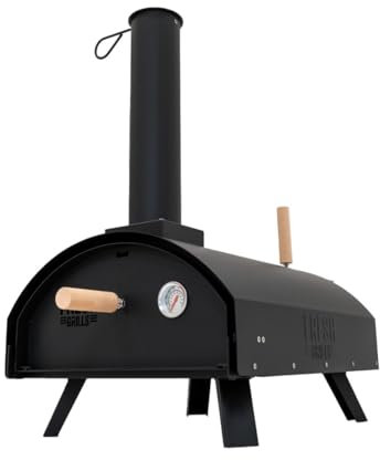 Forno da tavolo per pizza all'aperto 30cm 60 secondi di cottura a doppia parete Portatile Termometro incorporato Multi-Fuel Legno Carbone Pellet Autentiche pizze cotte su pietra 400°C Acciaio Nero