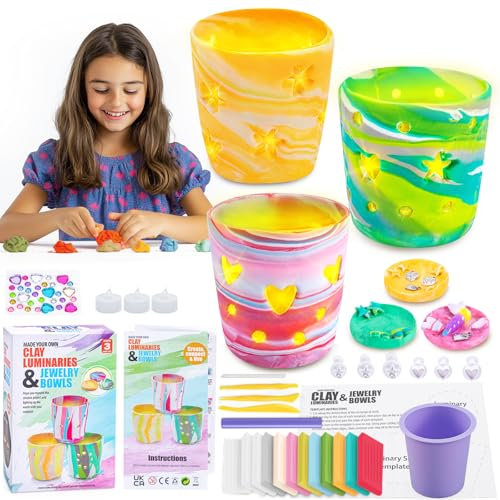 FGZU Basteln Mädchen 8 9 10 Jahre, DIY Ton Kerze Lampe Selber Machen, 29 Pcs Bastelset Mädchen 10 Jahre, Bastelset Kinder Erwachsene Kreative Deko Basteln, Ideale Geschenke für Geburtstag &Weihnachten