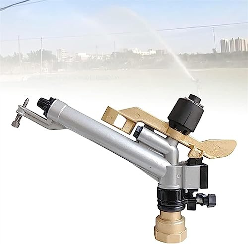 Aspersor de impacto giratorio ajustable de 360° de 1.5 pulgadas para granjas, huertos y jardines de té, aspersor de agua de impulso con boquilla de repuesto de 19 a 29 m de alcance de agua
