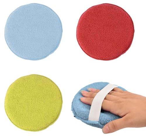 WeddHuis 3 Stück Polierschwamm Polierpad Polierwatte Auto Handpolierschwamm Geeignet für Fahrzeugreinigung Wachsen Entstauben Polieren Innenreinigung Wiederholter Gebrauch (Blau Gelb Rot)