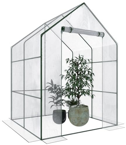 Serra A Casetta Orto Giardino Terrazzo Balcone Senza Ripiani Struttura Metallo Verniciato Telo Trasparente PVC Porta Avvolgibile Apertura A Cerniera Protezione Piante Giardinaggio 140 x 140 x 195 Cm