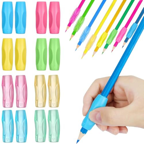 lurora2021 Lot de 16 Grippies Aide Écriture Guide Doigt Embout Crayon Aide Écriture Guide Doigt Ergonomiques Grips pour Crayons En Silicone Grips pour Enfants Étudiants Adulte Besoin (Multicolore)