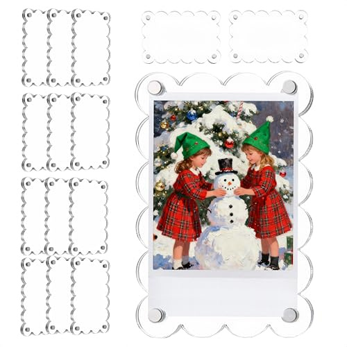 NEUREGY 15 Pack 2.36 x 3.54 Inch Acrylic Fridge Magnetic Frame Scalloped, Double Sided Polaroid Frame, Refrigerator Magnet Picture Frame for Fujifilm Instax Mini