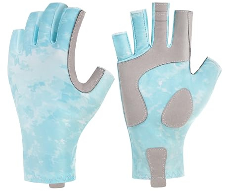 BRILISLE Fishing Gloves for Women UPF 50+ Sun Protection Fingerless Non-Slip Gloves for Kayaking Paddling Hiking Sailing Rowing Driving Canoeing Cyan_m