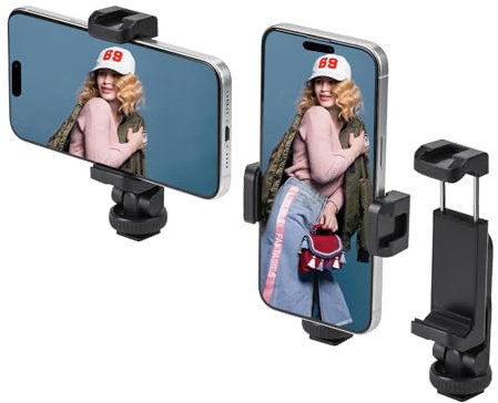 Flymile Universal Phone Tripod Mount Adapter with 2 Cold Shoes & 1/4 Screw, 360° Rotates & 180° Tilts Adjustable Smartphone Holder for iPhone, Samsung, Camera Stand, Selfie Stick, Mobile Photography