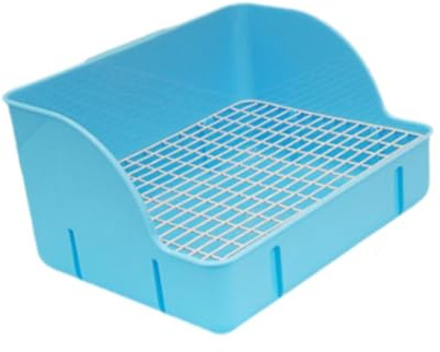 F Fityle Bac à Litière Lapin en PP avec Grille Métallique Amovible, Boîte à Litière de Toilettes en Cage, Plaquette de Lit Anti-Éclaboussures pour Petits Animaux, Cochon d'Inde, Lapin, Furet, Bleu