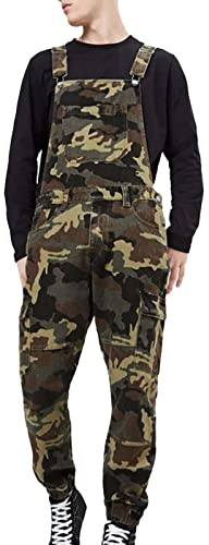 Duohropke Salopette de travail en denim pour homme - Pantalon de protection camouflage avec taille élastique - Look usé - Combinaison de travail rétro - Vintage - Pantalon de loisirs - Sans manches