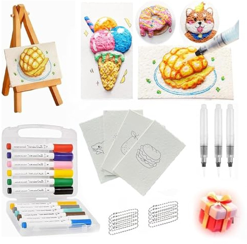 Kit de 38 pintura mágica de textura 3D con espuma hinchada, Magic Puffy Paint hojas de dibujo mágico lienzo esponja, Set DIY para niños y adultos, pintura mágica de la textura de la espuma para arte