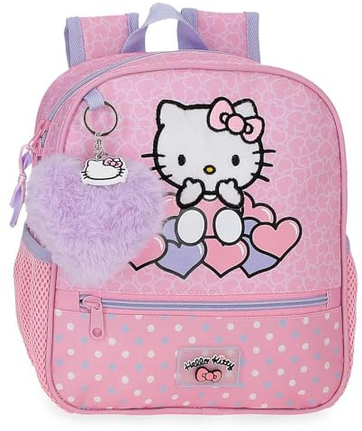Hello Kitty Hearts & Dots Vorschulrucksack, anpassbar an Trolley, Rosa, 23 x 25 x 10 cm, Polyester, 5,75 l