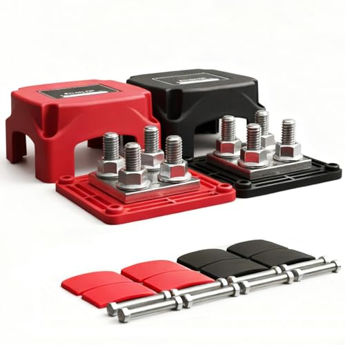 AULESSE 400A 12V-48V Blocco di Distribuzione Dell'alimentazione, 4xM10(3/8'') Busbar Distribution Block, Morsettiera di Alimentazione per Camper Auto Camion Barca Rosso e Nero 2 pezzi