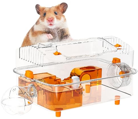 Aquarium pour Hamster | Cage à Vue Panoramique Totale - Cage D'Activité Transparente Décorative avec Distributeur Et Roue pour Jeux Cachette Et Repos