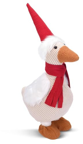 EKARSEN Süße Ente Figur mit Weihnachtsmütze und Rotem Schal für Winter- & Hausdekoration Weihnachtsdeko, Hübsche und glückbringende Tierpuppe mit Geschenkbox