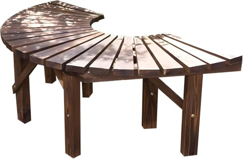 Banco De Árbol Envolvente, Asiento Curvo De Madera Maciza, Banco Semicircular For Jardín, Silla Semicircular Resistente A La Intemperie For Césped, Patio, Jardín, Balcón Y Soporte For Plantas.