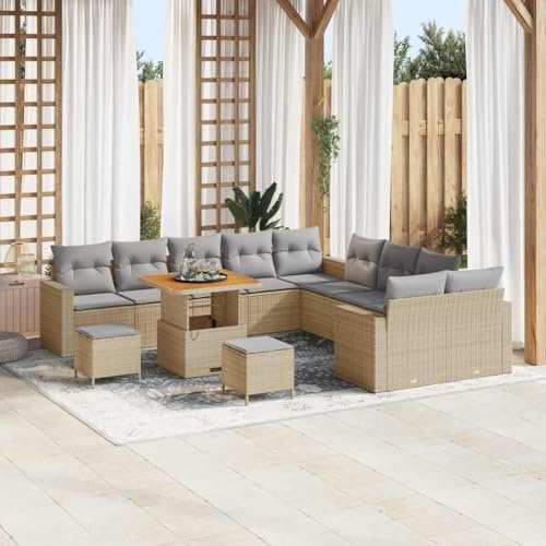 Frdhee Loungesofa Couch Gartenlounge Sofa,Garten Sofa Set 13 pcs Beige und Hellgrau 80 x 80 x 71 cm,Balkonmöbel Sitzgruppe Für Balkon,Garten,Outdoor Lounge