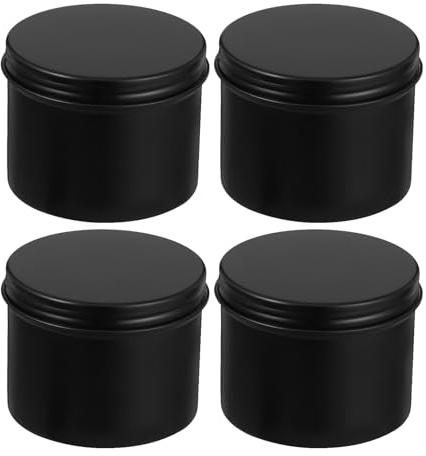 Angoily Latas de Aluminio Negras con Tapa Hermética, Juego de 4 Latas Pequeñas de 120 Ml para Almacenamiento de Té, Azúcar y Cosméticos, Recipientes Portátiles para Hogar y Viaje