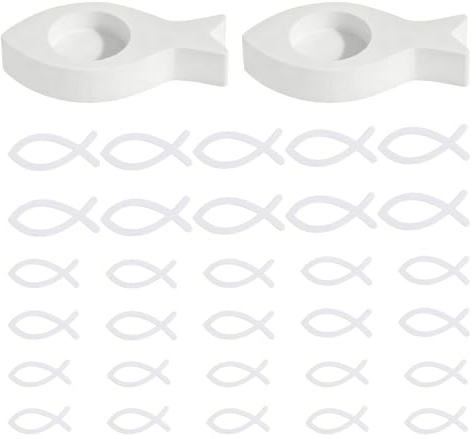 32 pezzi Portacandele in legno a forma di pesce, set decorativo