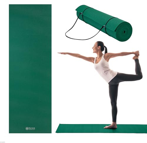 Gaiam Essentials Yoga Mat, 6mm Non-Slip with Carrying Sling (Green)