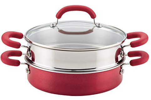 Rachael Ray Create Delicious Aluminum Nonstick Steam Set, 3-Quart, Red Shimmer