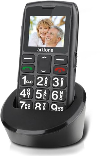 artfone C1+ Big Button Mobile Phone for Elderly丨SIM Free Senior Mobile Phones with Charging Dock丨SOS Button丨Time Reporting丨Easy to Use Basic Mobile Phones丨Speed Dial丨FM丨Torch丨Bluetooth丨USB-C - Black