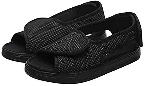 YJZQ Pantofole da uomo per diabetici, extra larghe, comode, con punta a penna, chiusura regolabile, calzature ortopediche per artrite, edema, piedi gonfi, Nero A, 42 1/3 EU