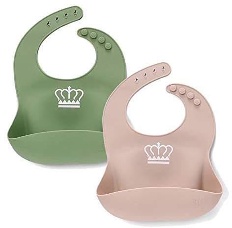 2er Silikon Lätzchen Fütterlätzchen Baby mit Auffangschale für Mädchen Junge, verstellbar, leicht, weich, wasserdicht