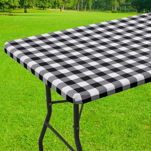 Smiry 6 Foot Picnic Table Cloth, Flannel Backed Fitted Vinyl tablecloths