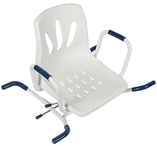 IELSH Sgabello Doccia Girevole 360°, Sedile da Vasca per Anziani con Foro Igienico, Sgabello Bagno per Disabili con Pedale e Braccioli, Il Miglior Regalo per Gli Anziani