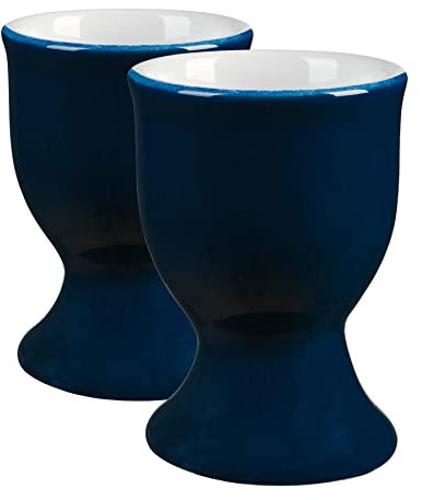Argon Tableware Coloured Ceramic Egg Cups - Pack of 2 - Navy Modern Style Breakfast Brunch Easy Clean Hard Soft Boiled Eggs Dipping Holder Stand for Breakfast, Brunch