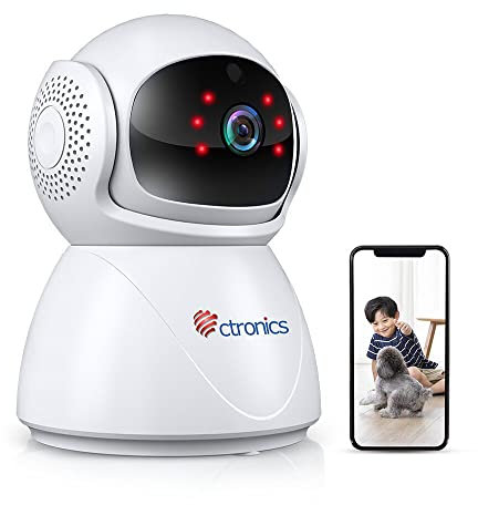 Ctronics 5MP Caméra Surveillance Intérieure, 2.4/5GHz WiFi & Bluetooth IP Caméra, Détection Humaine Mouvement & Suivi Auto, Audio Bidirectionnel, PTZ 355°/ 90°, Vision Nocturne, Bébé/Animaux