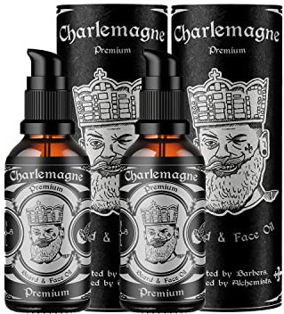 Charlemagne Bartöl Set - 2 x 30 ml, Vanille-Tabak-Duft - Veganes Bartpflege Set für Bartwachstum & Bart Styling - Mit Arganöl & Teebaumöl - Made in Germany