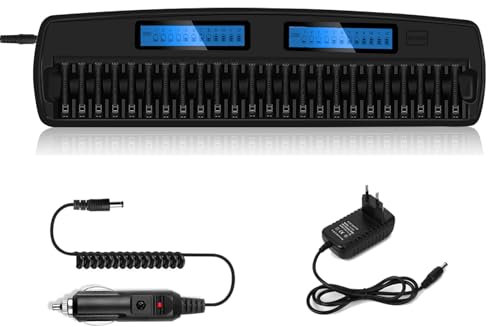 Palogreen Cargador de Pilas de 24 Ranuras, Inteligente Caragdor de Batería para Recargables AA y AAA NIMH con Indicador LCD, Carga Independiente e Funciones de Descarga