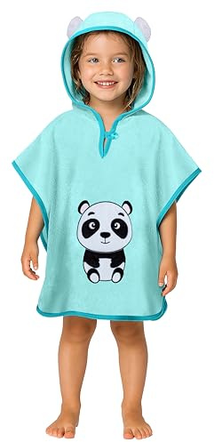 LAYNENBURG Premium poncho de baño niños con capucha - 100% algodón - OEKO TEX - bebé niños niñas toalla poncho - 1-3 años/Panda