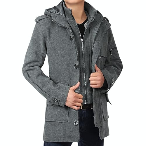 YOUTHUP Abrigo de Invierno Cálido Largo de Lana Gruesa Parka Trench Coat Caban Gris 3XL