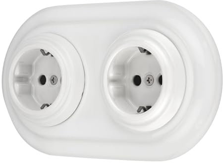 Presa da incasso in porcellana, stile retrò, a 2 prese, All-in-One, set serie PR1, colore: bianco