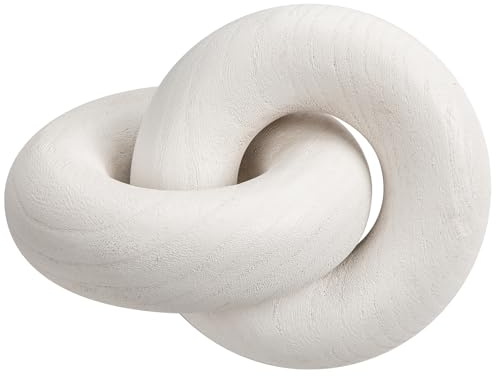 Briful Scultura in legno, nodo decorativo in legno massello scandinavo, per tavolo, scaffale e soggiorno, design moderno, catena in legno, 18 x 12 cm, colore bianco
