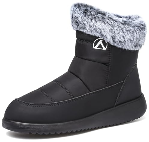 Rokiemen Bottes de Neige Femme Hiver Fourrure Doublure Chaude Imperméable Homme Coton Bottines Chaude Boots Extérieur Antidérapantes Noir EU 41