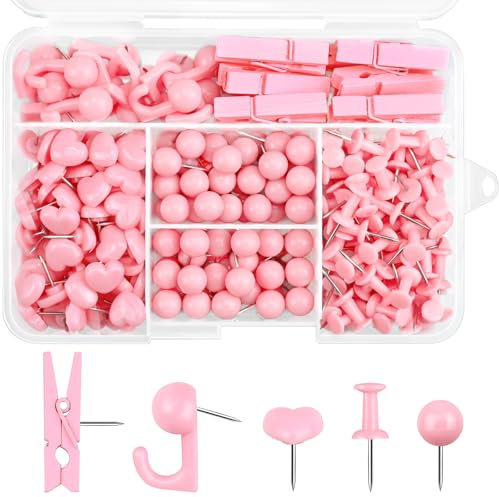 Pinnnadel-Set, 5 Stile, rosa, niedliche Reißzwecken für Pinnwand, Korktafel, 260 Stück