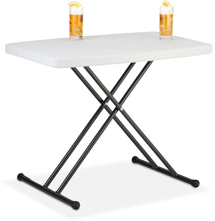 Relaxdays Campingtisch, klappbar, HBT: 71x78x49 cm, Kunststoff, Stahl, höhenverstellbar, 2 Personen, Gartentisch, weiß
